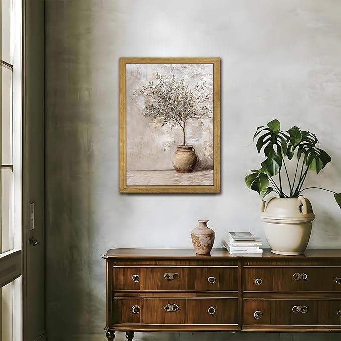 Vintage Olive Tree Canvas Wall Art, Farmhouse Aesthetic Oil Painting, Rustic