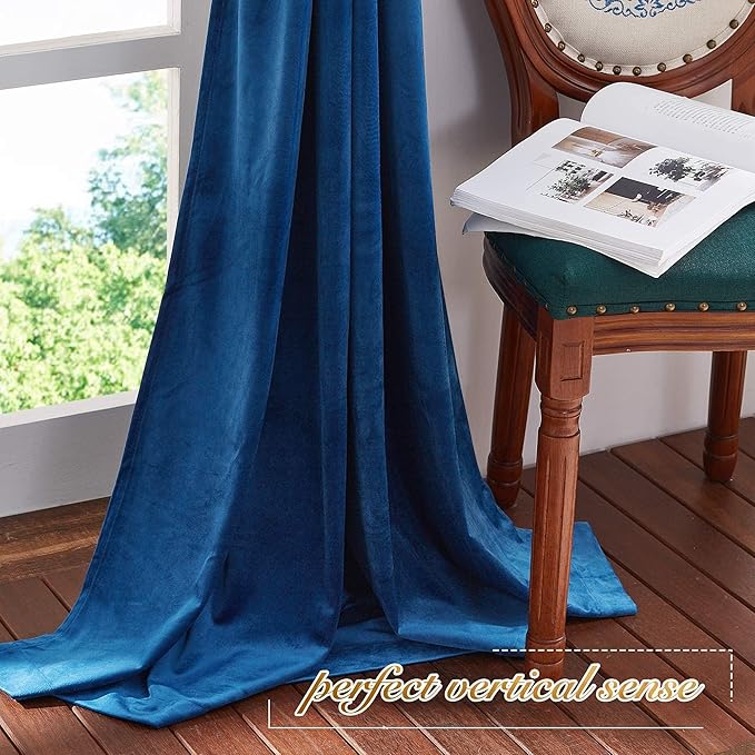 NICETOWN Royal Blue 96 inch Velvet Curtains