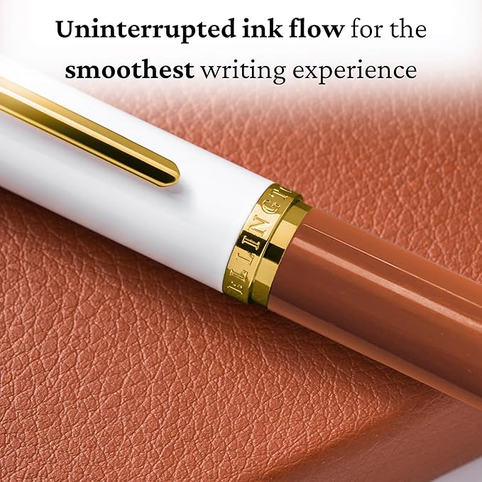 Ellington Pens Luxury Fountain Pen Set - Extra Fine Nib - Includes 3 Ink Cartridges, Refillable Ink Converter, Gift Box - Fountain Pens For Writing, Calligraphy, Journaling, Sketching (Ivory Suede)