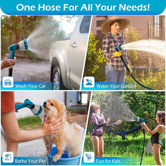 75FT Non-Expandable Garden Hose, Flexible Water Hose with Spray Nozzle, Kink-Resistant, Leakproof 3/4" Brass Connectors, Lightweight & Portable Water Pipe for Yard, Lawn Outdoor