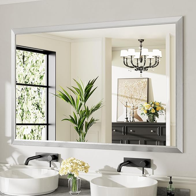 60x40 Inch Brushed Silver Bathroom Mirror