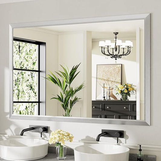 60x40 Inch Brushed Silver Bathroom Mirror