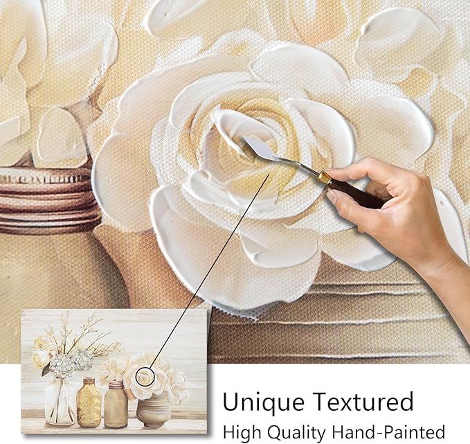 Farmhouse Floral Wall Art for bathroom, Flower Rustic Wood Board Canvas Wall