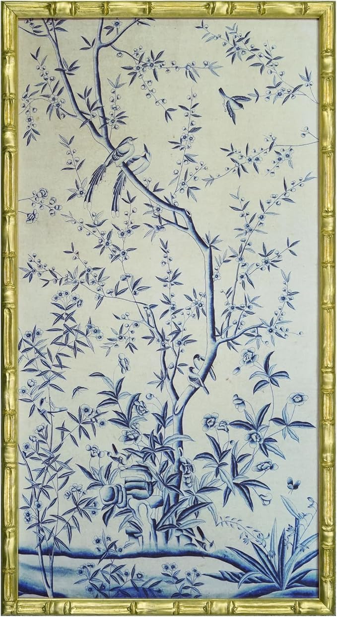 HongFengtang Chinese Rice Paper Print China Flower And Bird Bamboo Frame 19.5 X