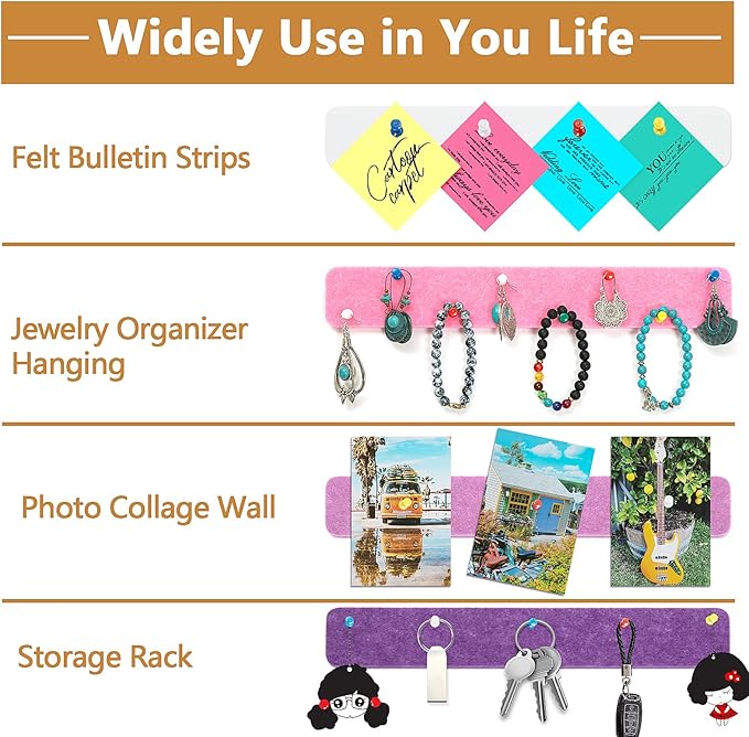 8 Packs Felt Pin Board Bar Strips Bulletin Board