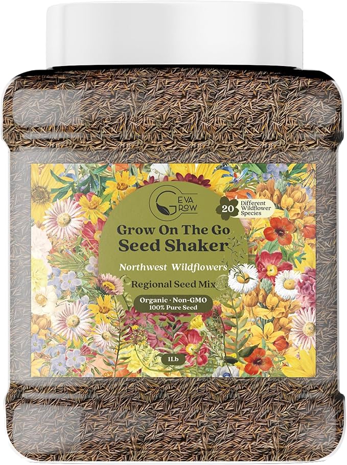 Geva Grow Northwest Wildflower Seeds Regional Mix - Organic, Non-GMO - 100% Pure Seed - 20 Different Wildflowers Seeds of Annual and Perennial, 1 LB Tub