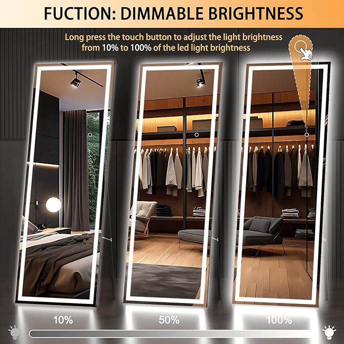 Hasipu Full Length Mirror with Lights, Full Body Dressing Hanging Mounted Mirror
