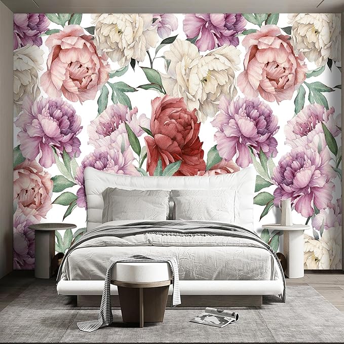Pink Peony Flowers Mural Bedroom Peony Floral Wallpaper Room Decor Living Room
