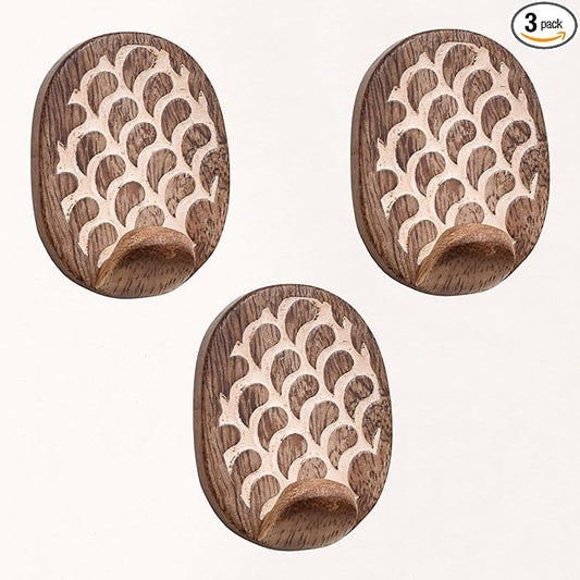 Indian Shelf 6 Lb- 3 Pieces Decorative Wood Adhesive Wall Hooks–Boho Peel and