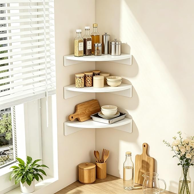 Alsonerbay White Corner Shelf Wall Mount, Rustic Wood Shelves