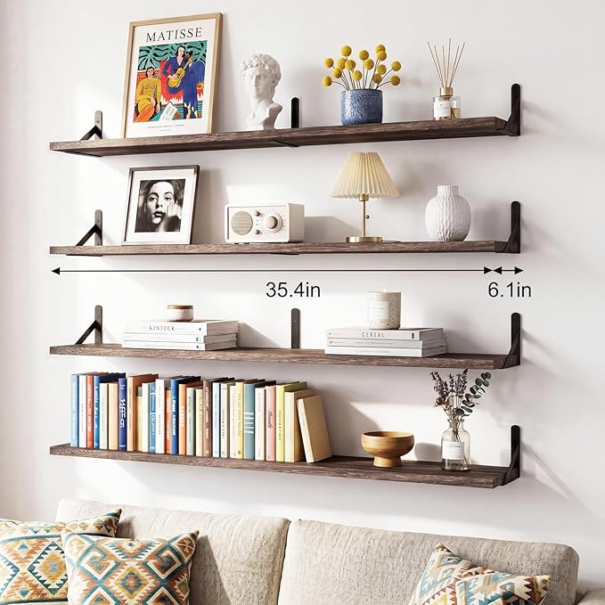 YGEOMER Floating Shelves for Wall, 35in Brown Wall Shelves for Living Room