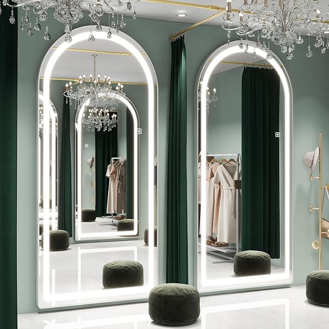 FENNIO Full Length Mirror with Lights, Free Standing Lighted Floor Mirror