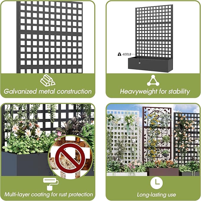 Metal Planter Box with Trellis, Planter Box Trellis with Privacy Screen and
