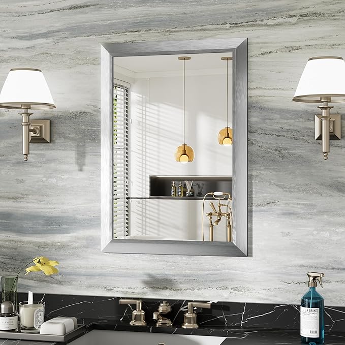 22x30 Inch Brushed Silver Bathroom Mirror