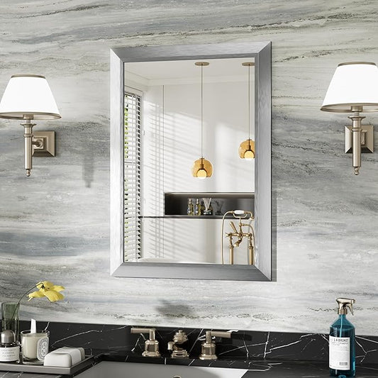22x30 Inch Brushed Silver Bathroom Mirror