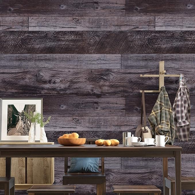 WENMER 17.71" x 590" Grey Wood Peel and Stick Shiplap Self Adhesive Wallpaper