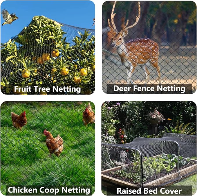 7.5x65ft Bird Netting, 1/2 inch Mesh, Heavy Duty Garden Netting for Fruit Trees, Blueberry Bushes, Vegetables, Extra Strong Woven Mesh Against Birds, Deer, Squirrels, Poultry and Other Animals