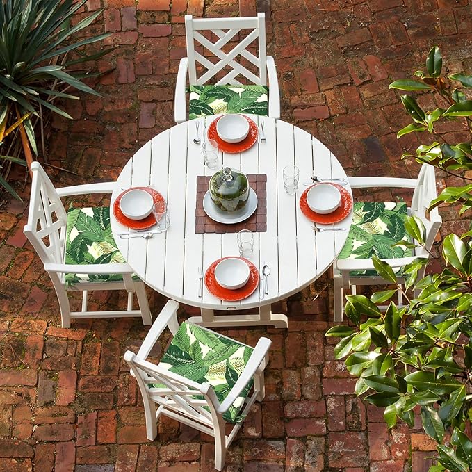 LVTXIII Outdoor Seat Cushions Set of 2 Square Corner Chair Cushions with Ties, Patio Chair Pads for Home Office and Patio Garden Furniture Decoration 18.5"x16"x2", Swaying Palms Green