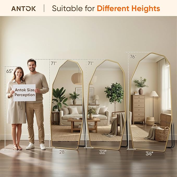 Antok Full Length Mirror, Free Standing Wall Mounted or Leaning Full Body Mirror