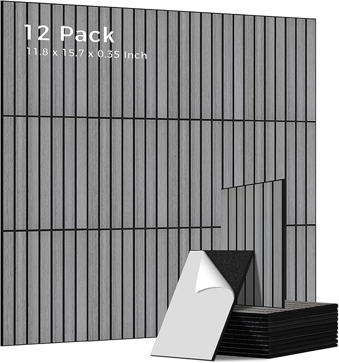 12 Pack PVC Wood Wall Panels, 11.8 x 15.7 x 0.35 Inch Sound Panels, 100%