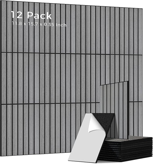 12 Pack PVC Wood Wall Panels, 11.8 x 15.7 x 0.35 Inch Sound Panels, 100%