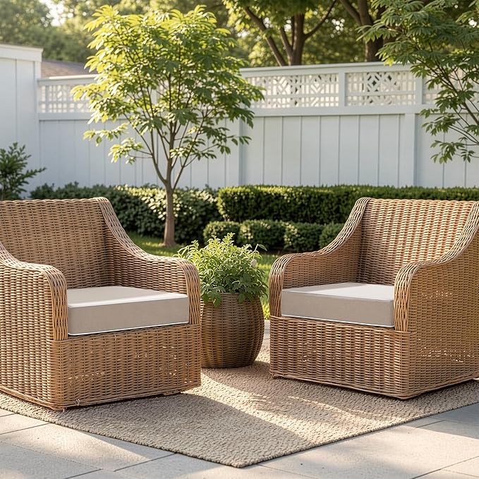 MIULEE Cream White Outdoor Chair Cushions Set of 2, 19x19x3 Inch Waterproof Patio Seat Cushions for Outdoor Furniture Couch Sofa, 3 Year Color Fastness High Density Foam with Adjustable Ties