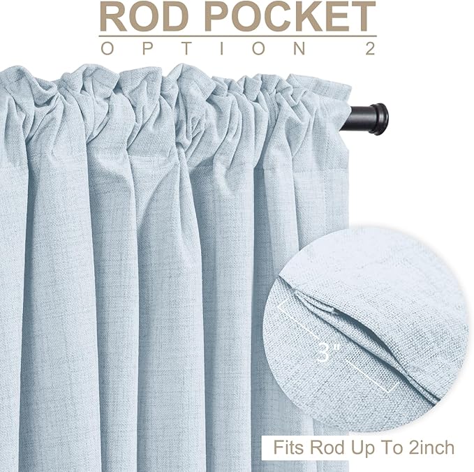 100% Blackout Shield Chambray Blue Linen Blackout Curtains