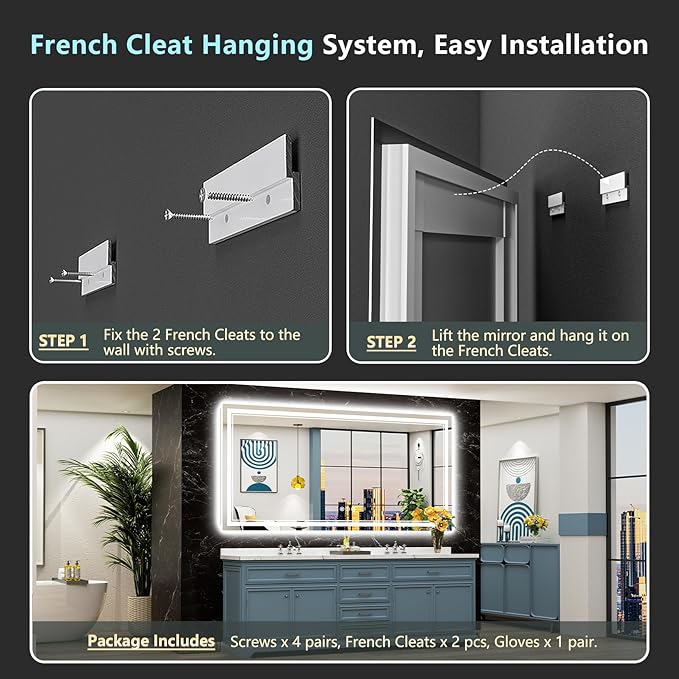 84x40 LED Bathroom Mirror with Lights, Backlit and Front Lit Anti-Fog Lighted