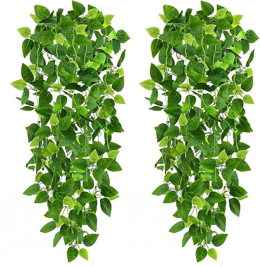 CEWOR 2pcs Fake Hanging Plants for Room Decor, 3.6ft Artificial Ivy Pothos Vine