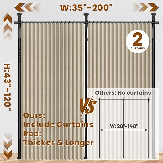 100% Blackout Room Divider Curtains Sets Beige W100 x L84 in, 2 Panels Curtain