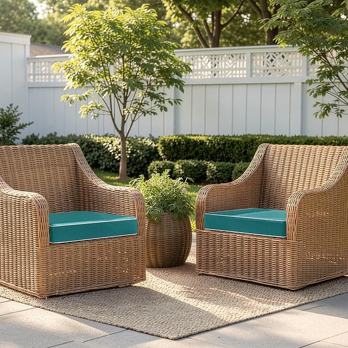 MIULEE Turquoise Outdoor Chair Cushions Set of 2, 19x19x3 Inch Waterproof Patio Seat Cushions for Outdoor Furniture Couch Sofa, 3 Year Color Fastness High Density Foam with Adjustable Ties