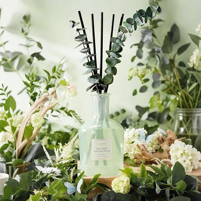 COCORRÍNA Eucalyptus & Wild Mint Reed Diffuser – 6.76 oz Essential Oil with Sticks & Dried Eucalyptus, Home Fragrance for Bedroom or Bathroom Décor