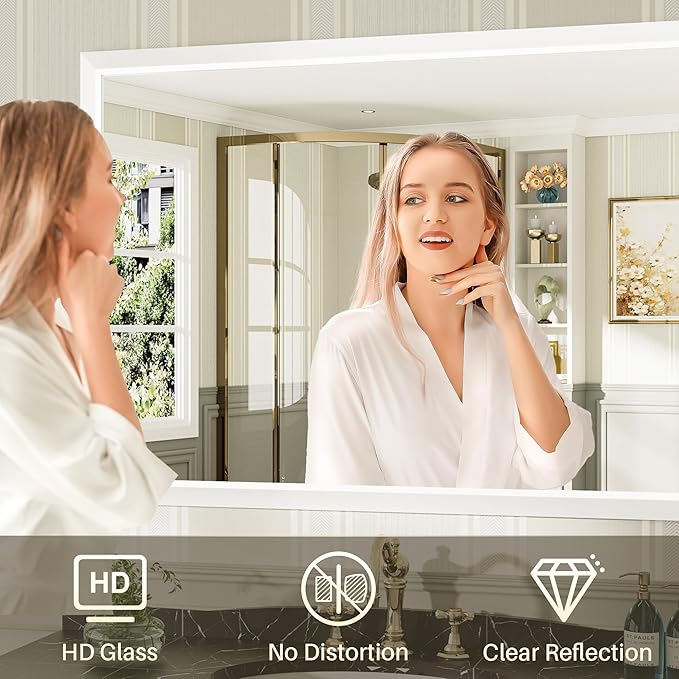 48x30 Inch White Bathroom Mirror