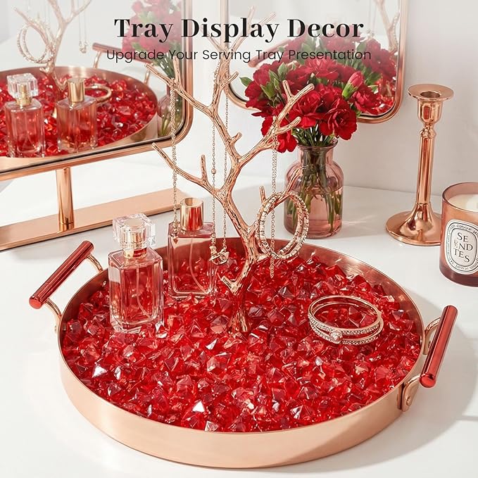 DomeStar Red Fake Ice Rocks, 150PCS Acrylic Gems Crystals Plastic Diamonds Centerpiece for Vase Fillers Wedding Party Table Scatter Decorations