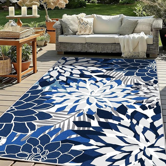 ZonLi Colorful Outdoor Rug 6x9Ft Waterproof Multicolored Indoor Area Rug Washable Outdoor Patio Rugs Tropical Floral Non Slip Outdoor Carpet for Living Room, Pool,Backyard,Deck,Camping