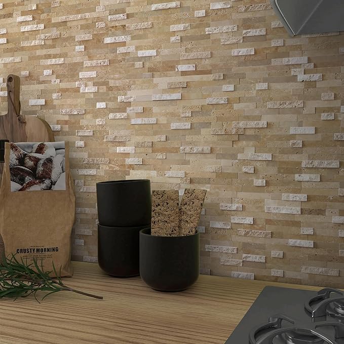 SUNWINGS 5-Sheet Peel and Stick Mosaic Natural 3D Stone Self Adhesive Marble