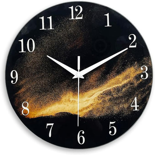 Black Wall Clock for Living Room 14 Inch Glass Analog Wall Clock Battery