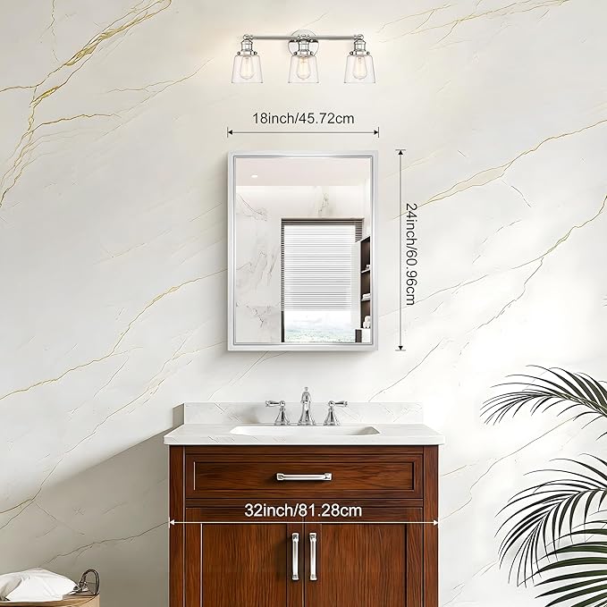 18x24 Silver Bathroom Mirror, Brushed Silver Rectangular Mirror
