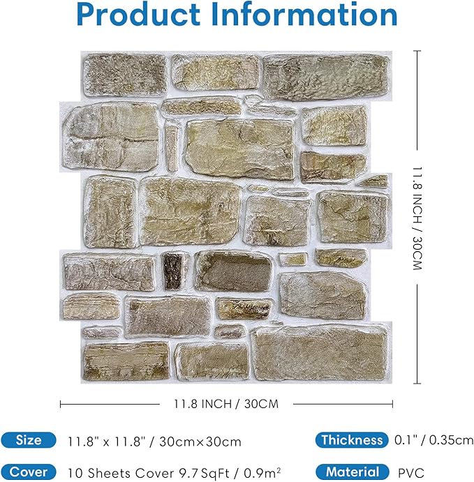 COMSTICKC 3D Faux Stone Peel and Stick Wall Panel, Faux Brick Wall Panels