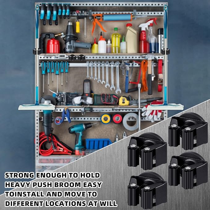 Vercraft 24 Pcs Magnetic Mop Broom Holder Movable Magnetic Broom Holder Rack, Anti Slip Wall Mounted Utility for Cleaning Tools, Garage, Kitchen, Laundry, Garden (Black)