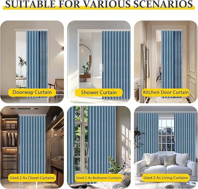 AJAZZ 100% Blackout Magnetic Door Curtain Pleated Door Curtain Accordion Doors