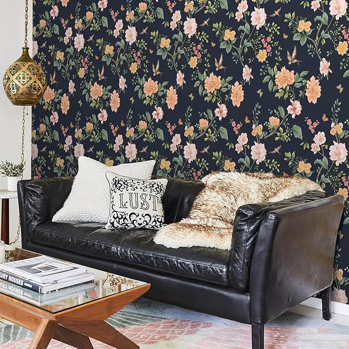 Froluya Dark Blue Floral Peel and Stick Wallpaper Vintage Floral Contact Paper