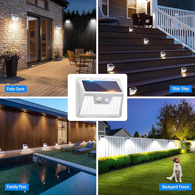 Peasur Solar Lights Outdoor Waterproof [12 Packs/140 LEDs], 3 Lighting Modes Motion Sensor Ultra Bright Security Lights for Outside Fence Patio Deck[White]