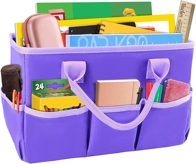 ZKOO Art Organizer Desktop Craft Storage Tote Bag for Crafts, Sewing, Paper, Art, Canvas, Supplies Storage Organization with Handles for Travel or Daily Use (Purple, Small)