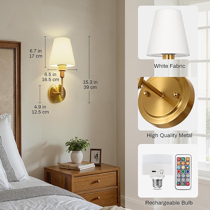 DORESshop Battery Operated Wall Sconce Set of 2, Wall Light Wireless Easy to