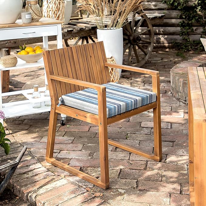 LVTXIII Outdoor Chair Cushions, Fade-Resistant Patio Furniture Cushions Outdoor Chair Pads with Ties for Dining Chairs and Garden Furniture Use, 18.5"x16"x2" 4 Pack, Stripe Layered Blue