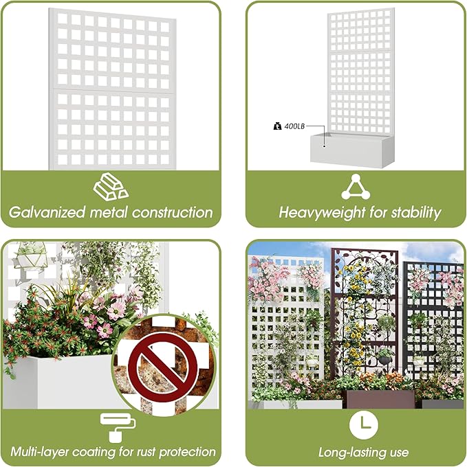 Metal Planter Box with Trellis, Planter Box Trellis with Privacy Screen and