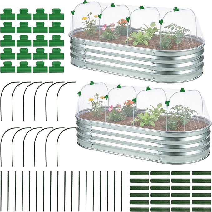 Fayoo Garden Netting for Raised Beds with 60 Garden Hoops, 2 Pack Raised Garden Bed Cover, 0.04in Ultra Fine Mesh Bird Netting Pest Barrier for Vegetables Fruits, DIY Plant Support Kit with 20 Clips