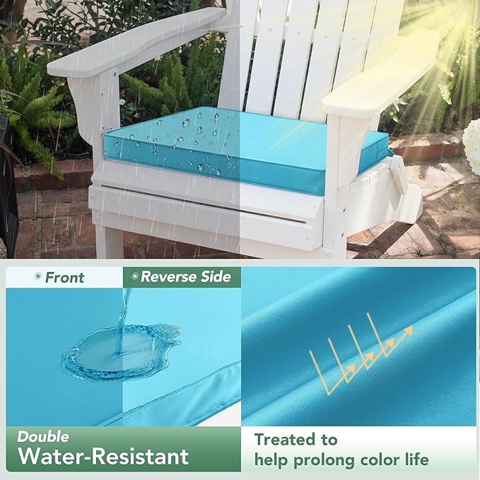 Summsun Outdoor Chair Cushions Set of 2: Waterproof & Color Fastness Seat Cushion for Patio Furniture - 22 x 22 x 3 Inch Chair Pads with Ties and Hidden Zipper - Patio Chair Cushion Replacement, Teal