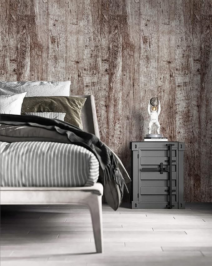 Dimoon Wallpaper 118"x17.7" Wood Peel and Stick Wallpaper Thicken Dark Grey